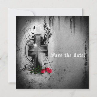 Save the Date Gothic Cross und Rose Einladung
