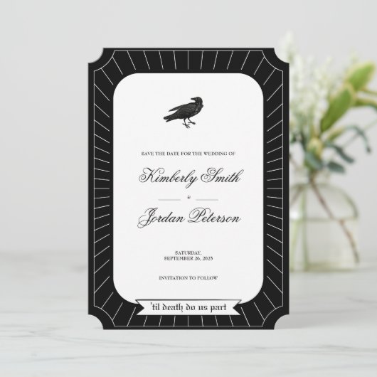SAVE THE DATE Gothic Skeleton Tarot Wedding B&W Einladung (Stehend Vorderseite)