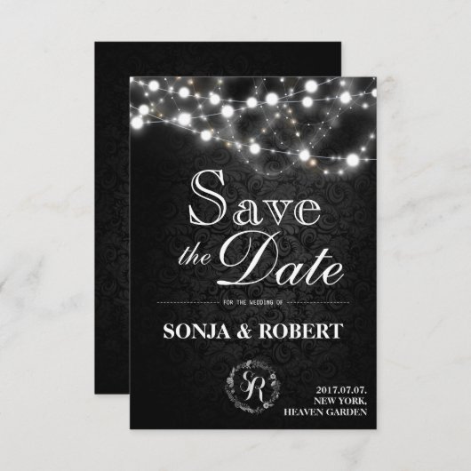 Save the Date - gotisches Schwarz mit weißem Licht (Vorne/Hinten)