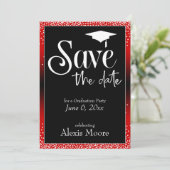 Save the Date Graduierungspartei Bright Red Ombre Einladung (Stehend Vorderseite)
