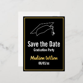 Save the Date Graduierungspartei Schwarz-weiß Gold Folie Einladungspostkarte
