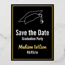 Save the Date Graduierungspartei Schwarz-weiß Gold