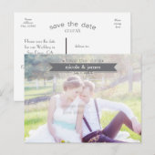 SAVE THE DATE graue Typografie Foto Postkarte (Vorne/Hinten)