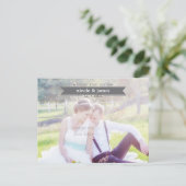 SAVE THE DATE graue Typografie Foto Postkarte (Stehend Vorderseite)