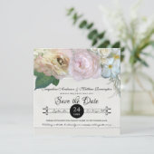 Save the Date Gray Ombre Blume Peony Rose Einladung (Stehend Vorderseite)
