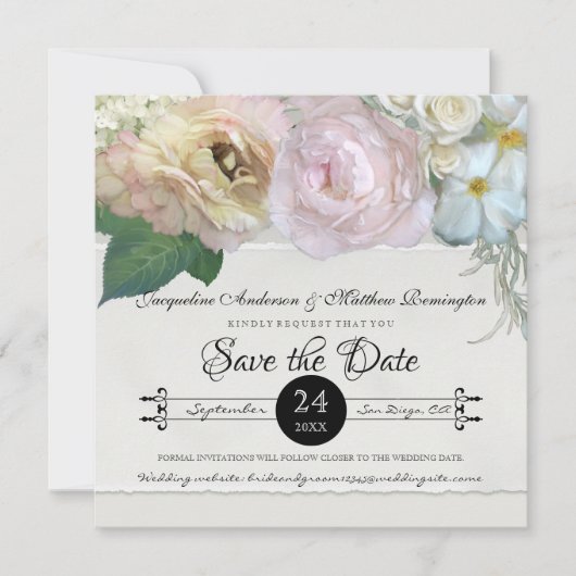 Save the Date Gray Ombre Blume Peony Rose Einladung (Vorderseite)