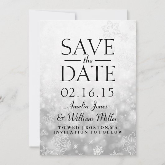 Save the Date Gray Sparkle Snowflake (Vorderseite)