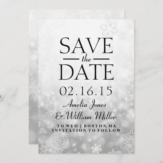 Save the Date Gray Sparkle Snowflake (Vorne/Hinten)