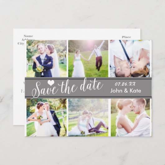 SAVE THE DATE Gray Wedding 6 FOTO Postkarte (Vorne/Hinten)