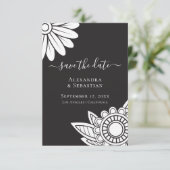 Save the Date Gray White Blume Typografy Wedding (Stehend Vorderseite)