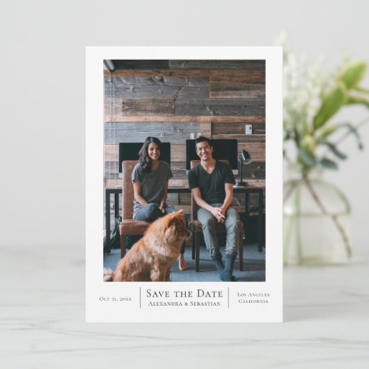 Save the Date Gray White Wedding Personalisiert (Stehend Vorderseite)