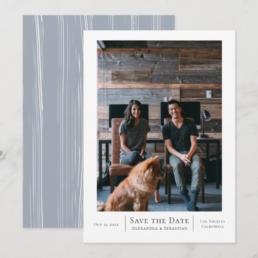 Save the Date Gray White Wedding Personalisiert (Vorne/Hinten)