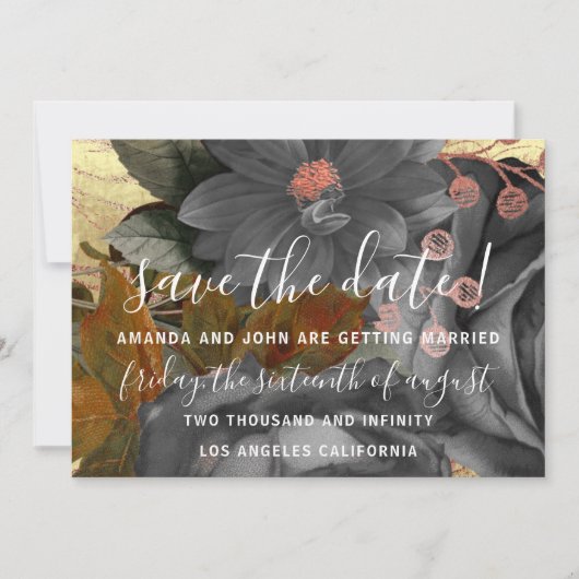 Save the Date Gray Wreath Golden (Vorderseite)