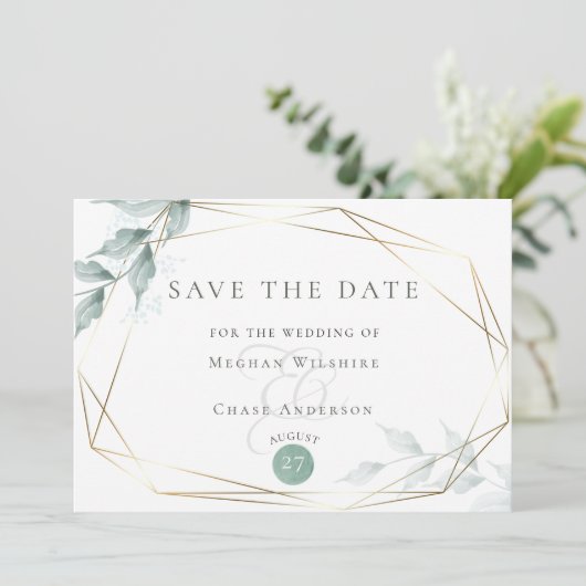 Save The Date | Grayed Jade Green Botanical (Stehend Vorderseite)