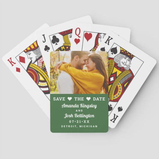 Save the Date Green Custom Wedding Foto Spielkarten (Rückseite)