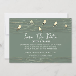 Save the Date Green Gold Custom Foto Hütte Birds Einladung