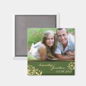 Save the Date Green & Gold Shimmer Floral Magnet (Vorderseite/Rückseite)