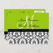 Save the Date Green Monogram Damaskarte Ankündigungspostkarte (Vorne/Hinten)