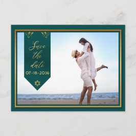 Save the Date Green und Gold Frame Postcard Ankündigungspostkarte