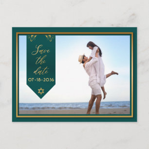 Save the Date Green und Gold Frame Postcard Ankündigungspostkarte