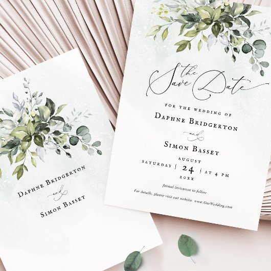 Save the Date Greenery Script Minimalistisch Weddi Einladung