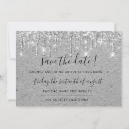 Save the Date Grey Kraft Silver Tropfens Glitzer