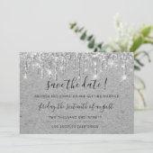 Save the Date Grey Kraft Silver Tropfens Glitzer (Stehend Vorderseite)