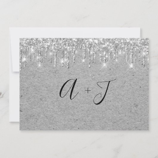 Save the Date Grey Kraft Silver Tropfens Glitzer (Rückseite)