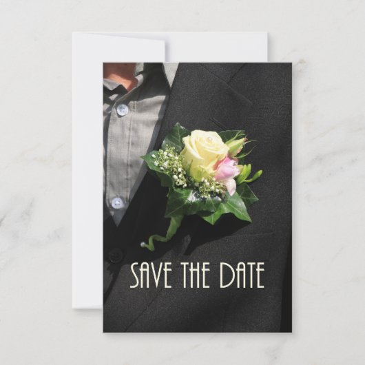 Save the Date grooms Boutonniere (Vorderseite)