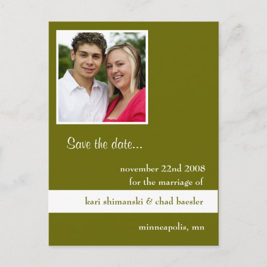 Save the Date grün Ankündigungspostkarte (Vorderseite)