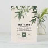 Save the Date. Grüne Botanische Burlap Cards Save The Date (Stehend Vorderseite)