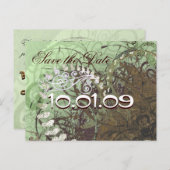 Save the Date grüne und braune Herzen - individuel Ankündigungspostkarte (Vorne/Hinten)