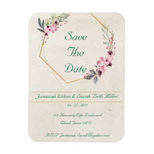 Save the Date - Grünes Blumendesign - Einladung Magnet