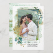 Save The Date. Grünes botanisches Foto Hochzeit Einladung (Vorne/Hinten)