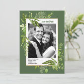 Save the Date. Grünes botanisches Hochzeitssemble Einladung (Stehend Vorderseite)