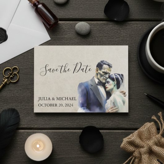 Save the Date Halloween Frankenstein Bride Mitteilungskarte
