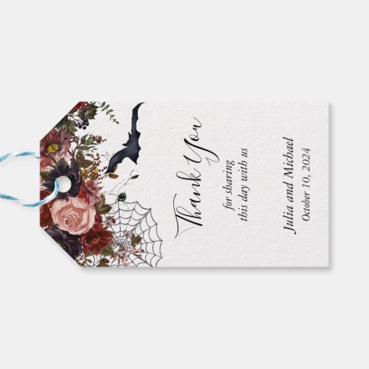 Save the Date Halloween Hochzeit im Herbst Waterco Geschenkanhänger (Rückseite Horizontal)