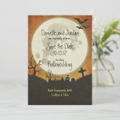 Save the Date Halloween Hochzeit in Orange (Stehend Vorderseite)