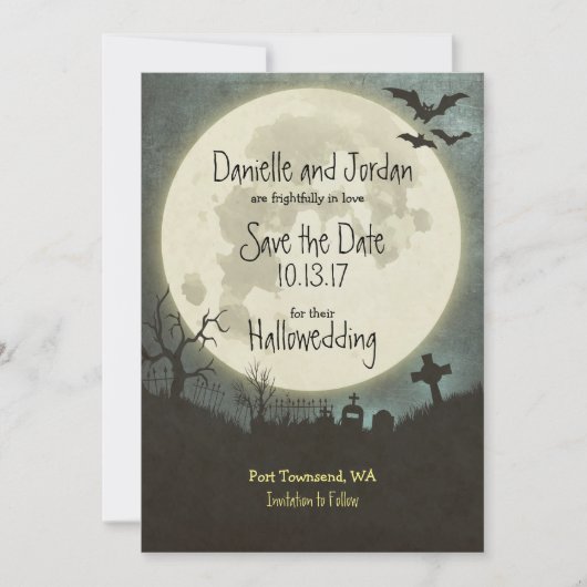 Save the Date Halloween Hochzeit - Mond, Friedhof (Vorderseite)