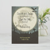Save the Date Halloween Hochzeit - Mond, Friedhof (Stehend Vorderseite)