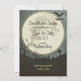 Save the Date Halloween Hochzeit - Mond, Friedhof