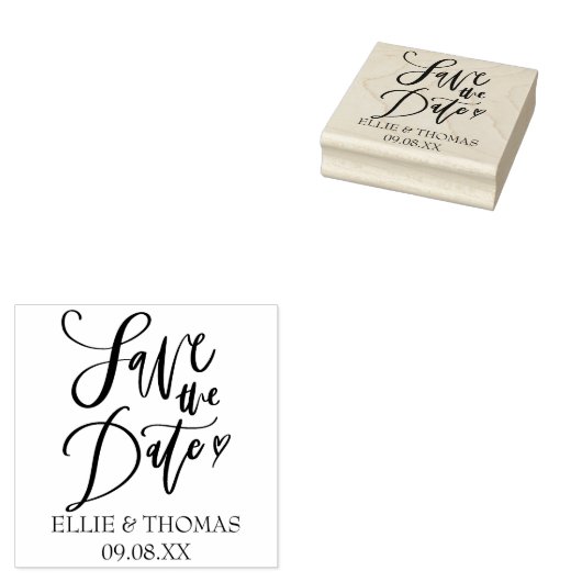 Save the Date Hand Script Heart Gummistempel (Stempel)