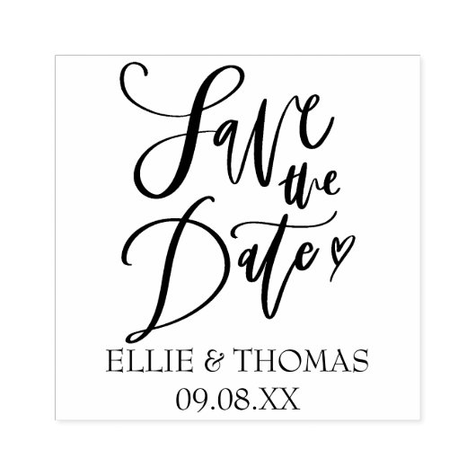 Save the Date Hand Script Heart Gummistempel (Prägung)