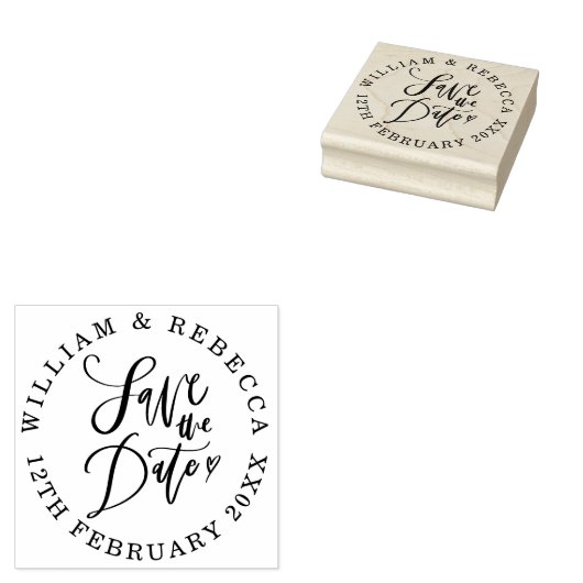 Save the Date Hand-Script-Herz-Circle Gummistempel (Stempel)