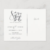 Save the Date, handgezeichnet, weiß und grau Ankündigungspostkarte (Rückseite)