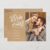 Save the Date Handschrift Foto Rustic Kraft Ankündigungspostkarte (Vorne/Hinten)