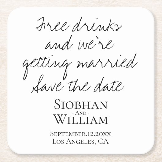 Save the Date Handschriftlich Personalisiert Rechteckiger Pappuntersetzer (Vorderseite)