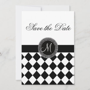 Save the Date Harlequin Muster und Monogramm