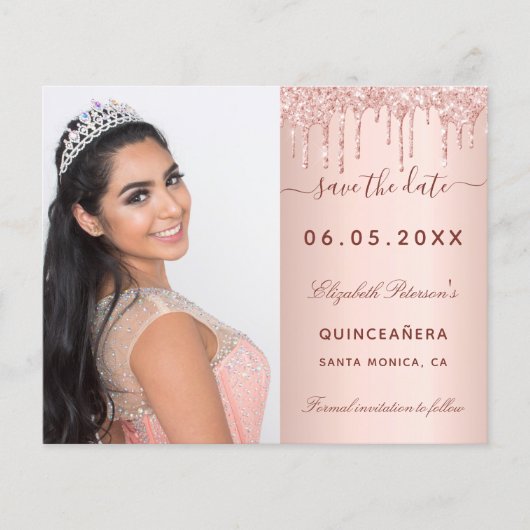 Save the Date Haushalt für die Rose von Quinceaner Flyer (Vorne)