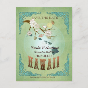 Save the Date - Hawaii-Karte mit hübschen Vögeln Ankündigungspostkarte